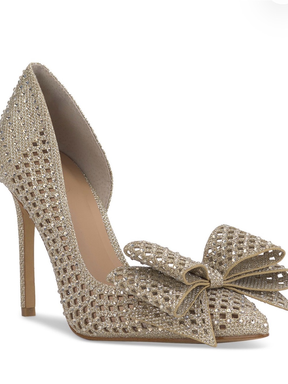 INC International Concepts Gold Glitter Bow Pointed Stiletto Pumps